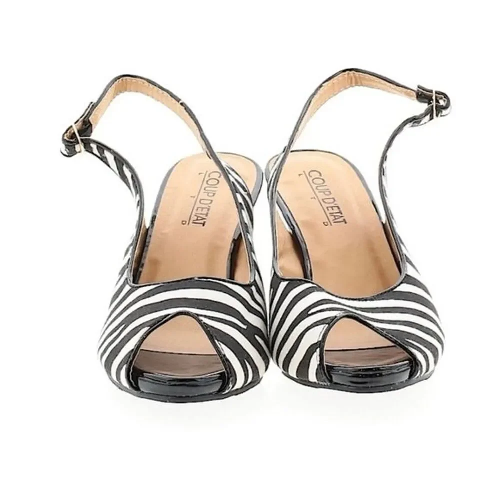 Coup D'etat Heels Zebra Print Shoes Size 8.5 NWD